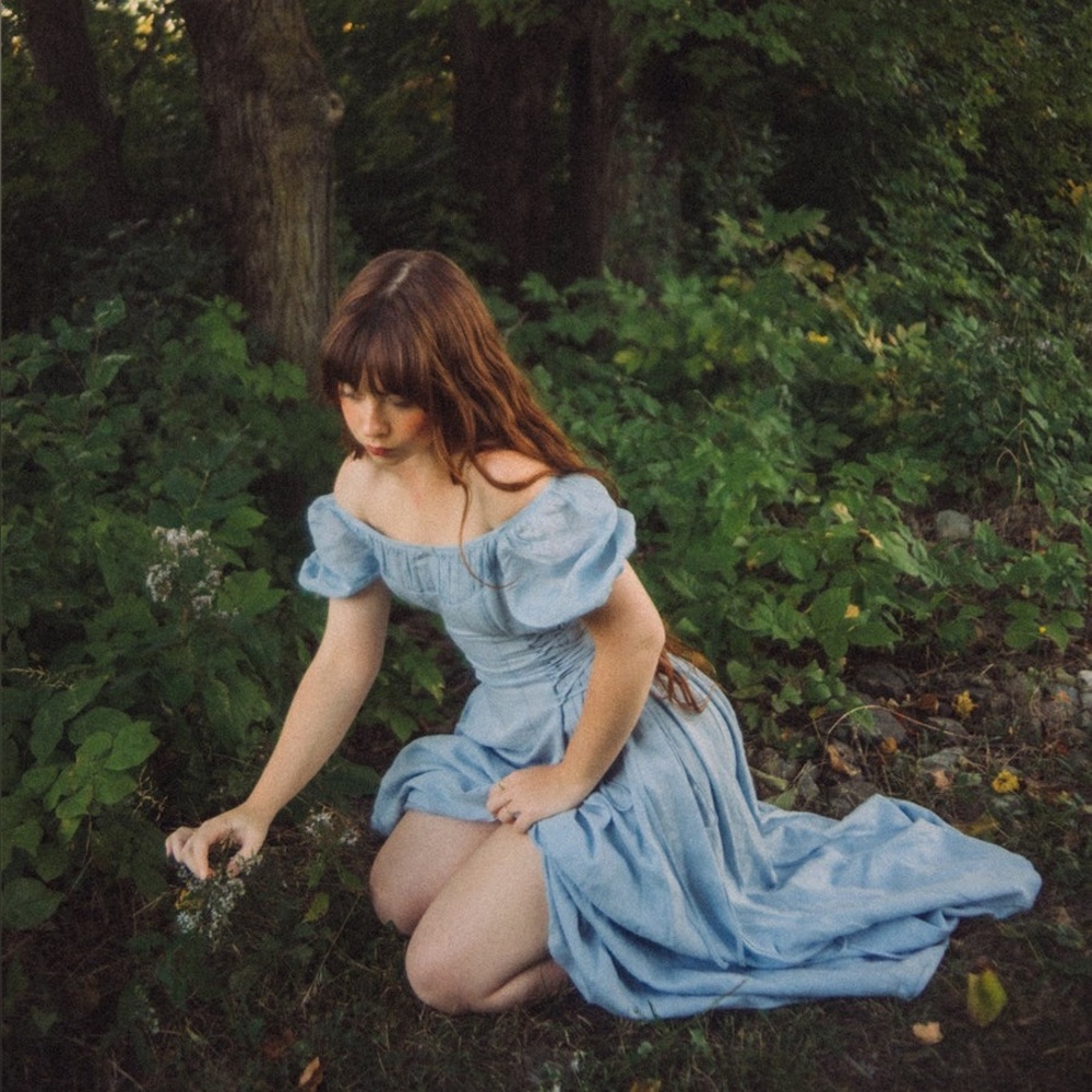 Cinderella Linen Blue Off-Shoulder Dress linennaive